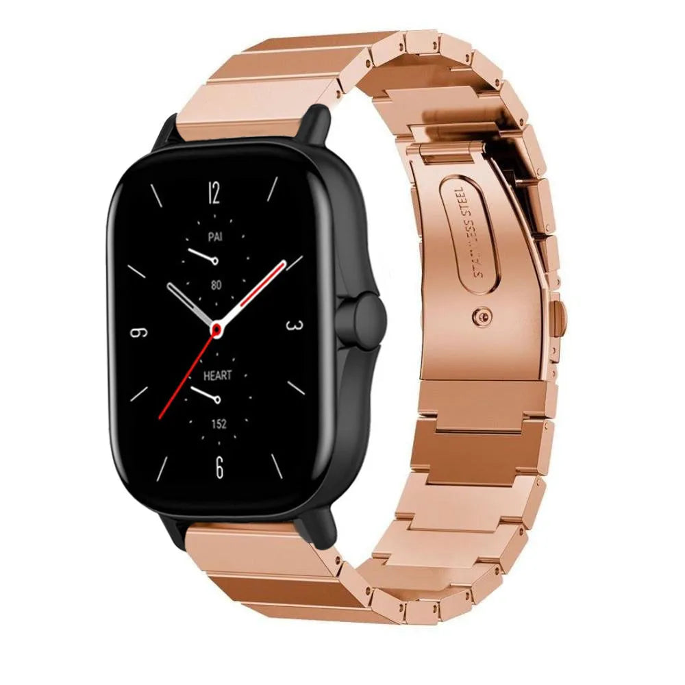 Premium Metal Strap, rose gold, on a watch, 3/4 front view