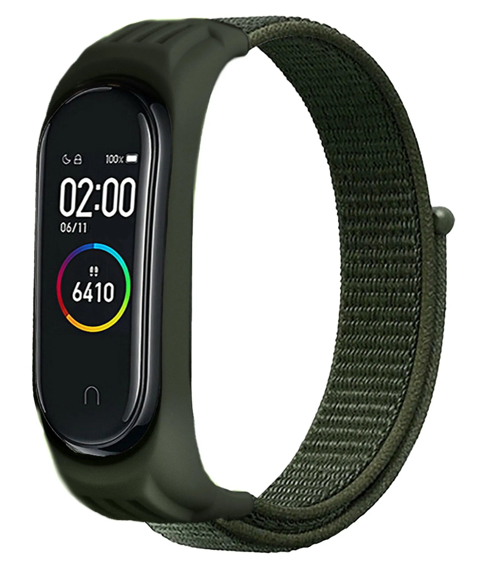 Nylon Strap, army green, on a watch, 3/4 front view