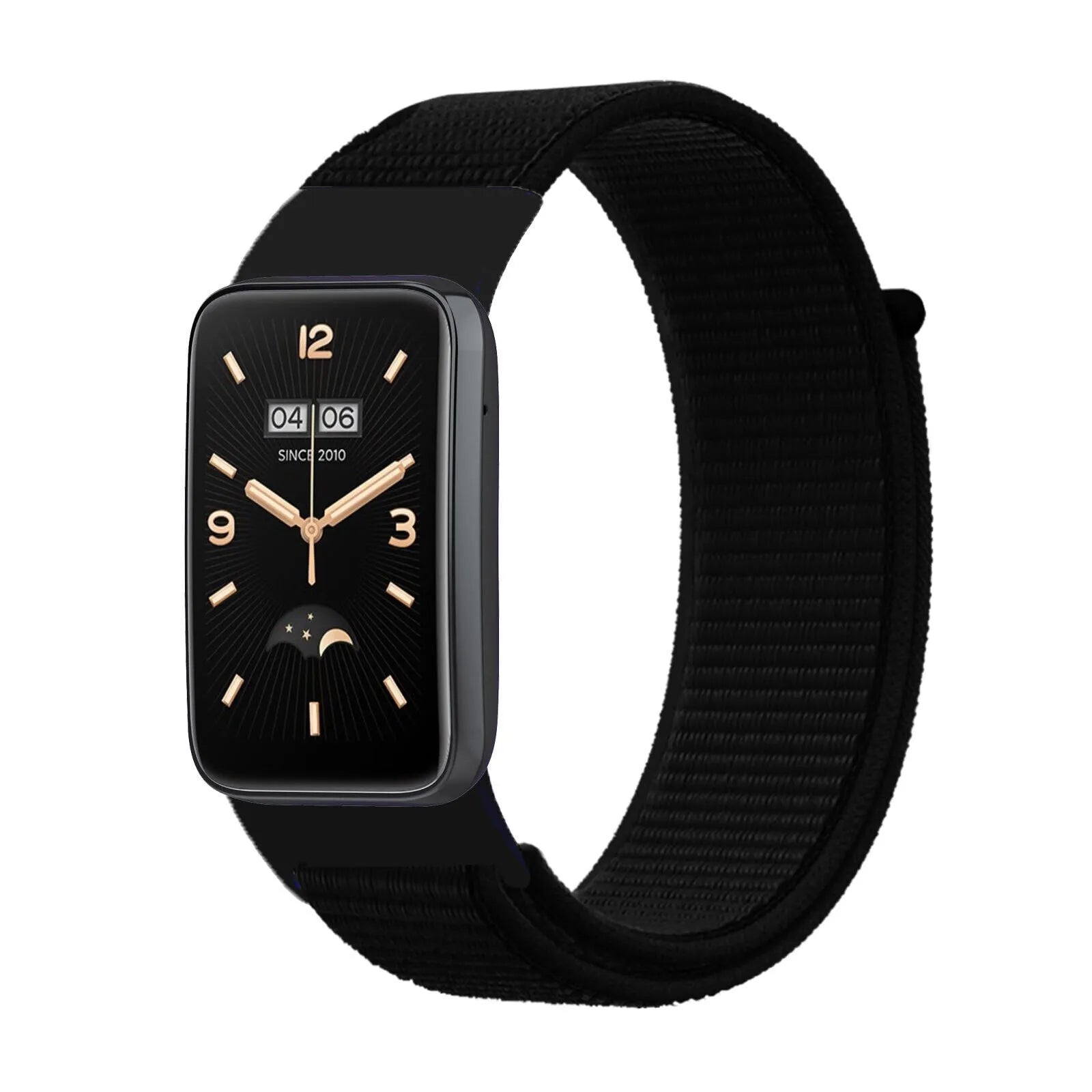 Nylon Strap, black, on a watch, 3/4 front view