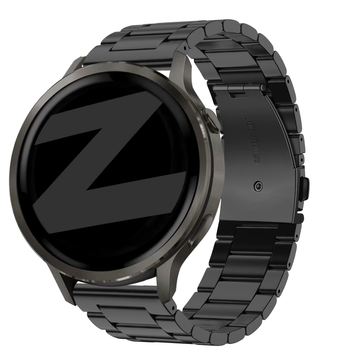 Steel Strap 'Classic', black, on a watch, 3/4 front view