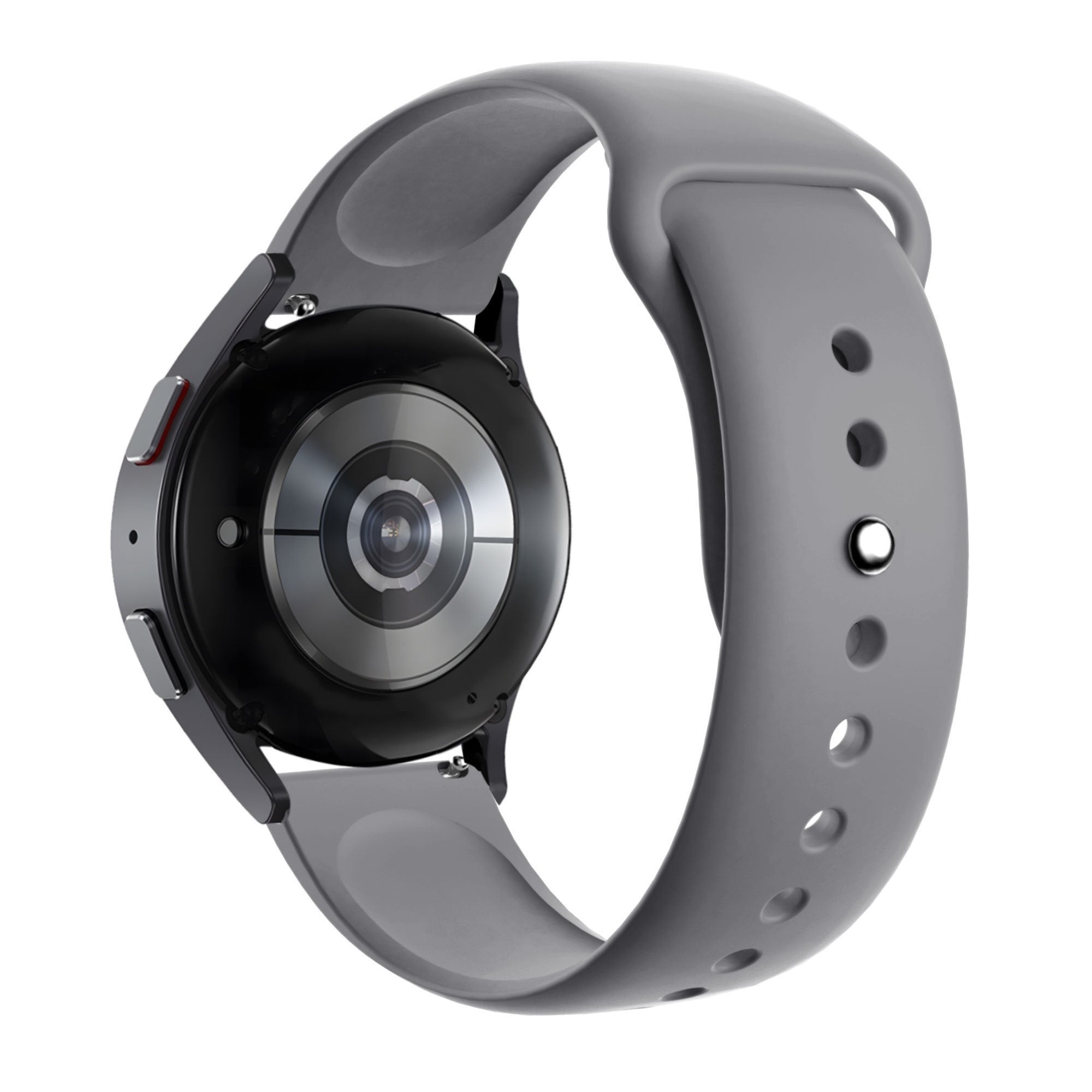 Silicone Sport Strap 'Deluxe', grey, on a watch, 3/4 rear view
