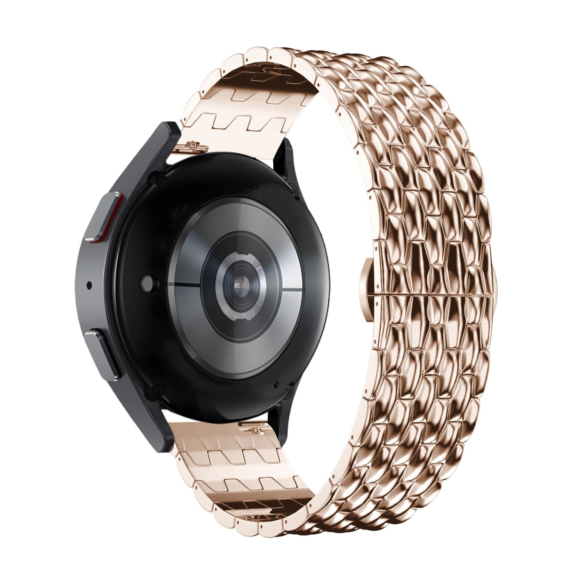 Steel Strap 'Dragon', rose gold, on a watch, 3/4 rear view