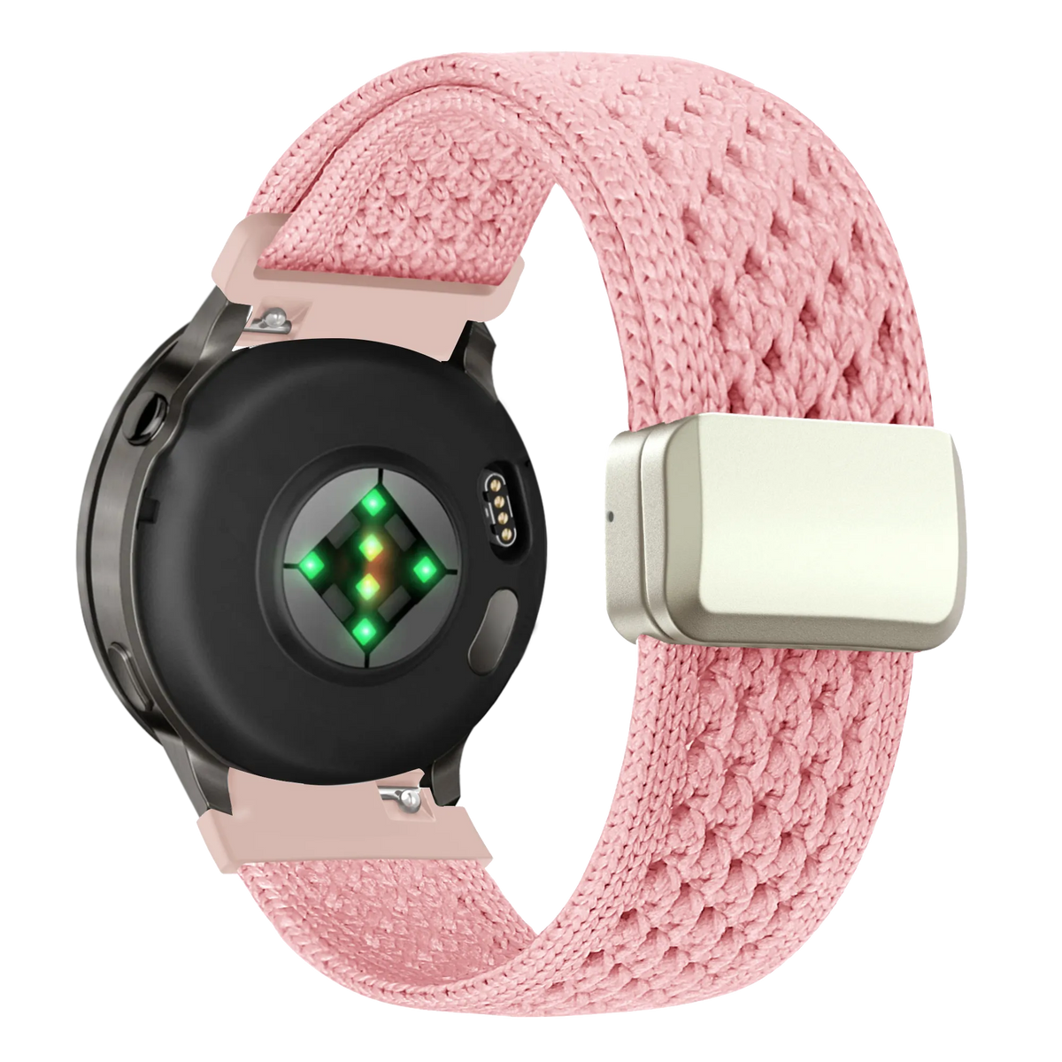 Vintage Nylon Strap, pink, on a watch, 3/4 rear view