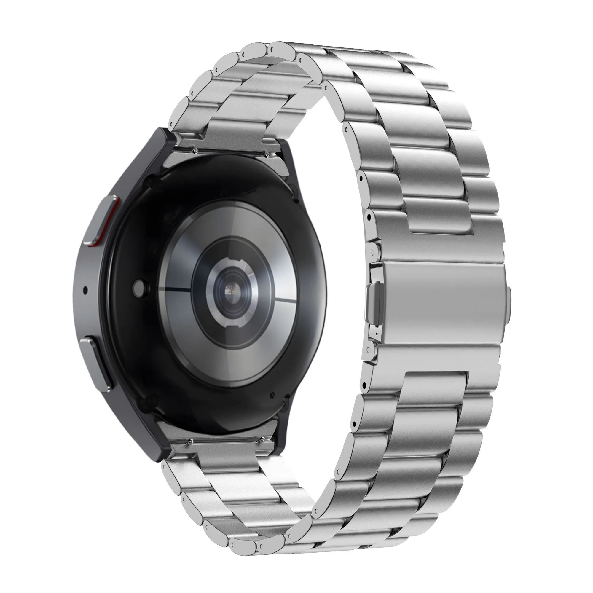 Titanium Strap 'Classic', silver, on a watch, 3/4 rear view