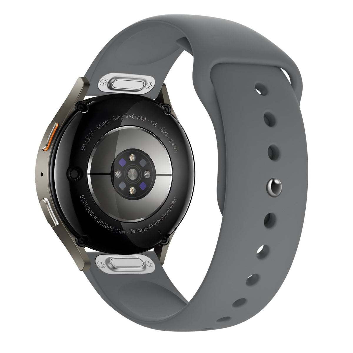 Silicone Sport Strap 'Easy Fit', grey, on a watch, 3/4 rear view