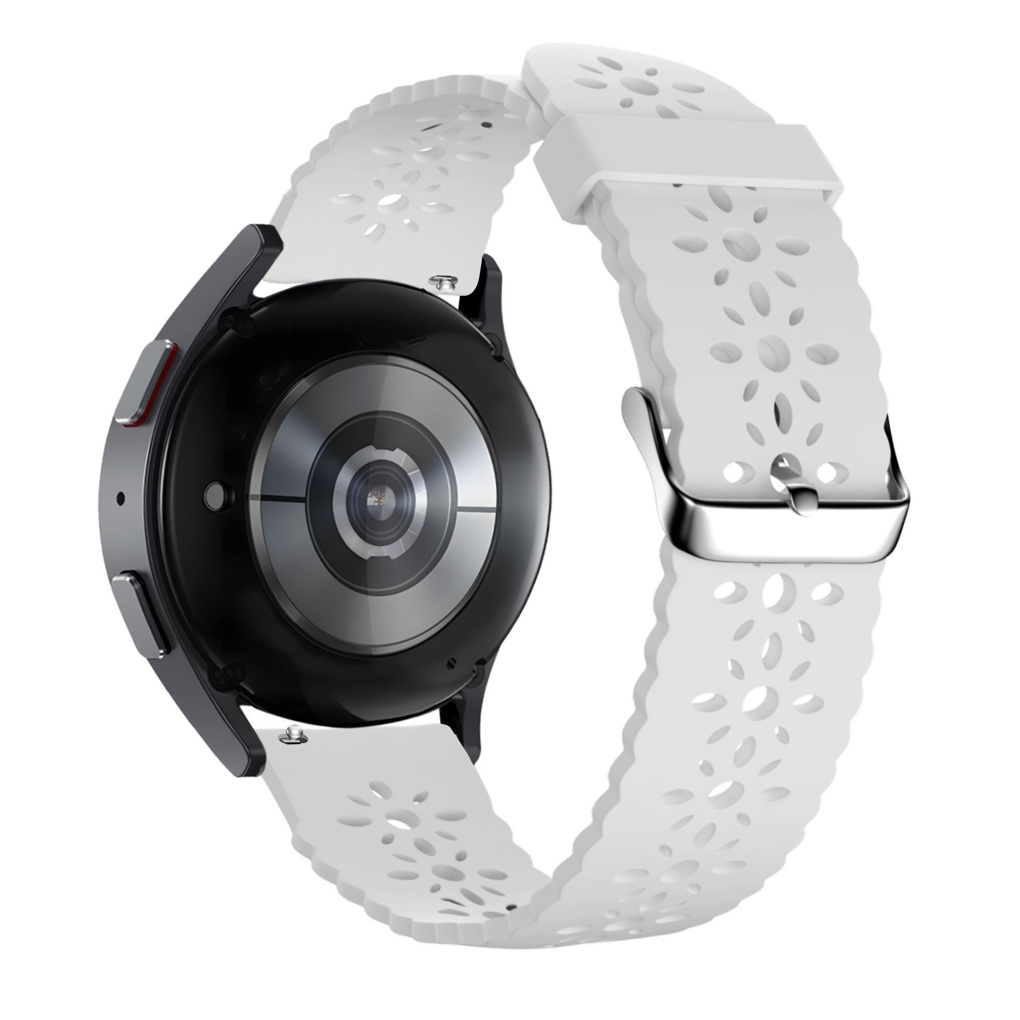 Patterned Silicone Strap, white, on a watch, 3/4 rear view