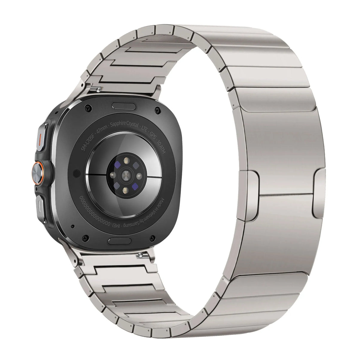 Titanium Strap 'One Bead', titanium grey, on a watch, 3/4 rear view