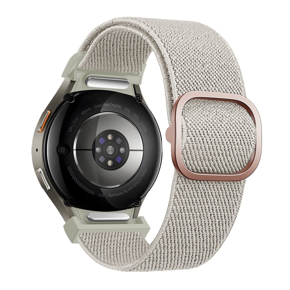 Nylon Elastic Strap 'Easy Fit', beige, on a watch, 3/4 rear view