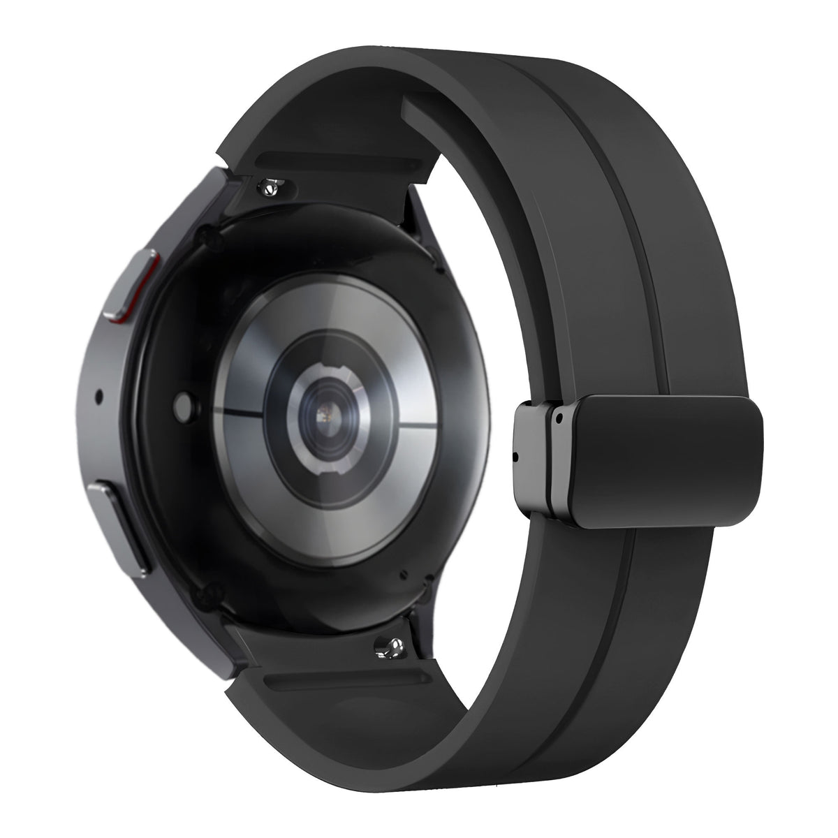 D-Buckle Silicone Strap, black, on a watch, 3/4 rear view