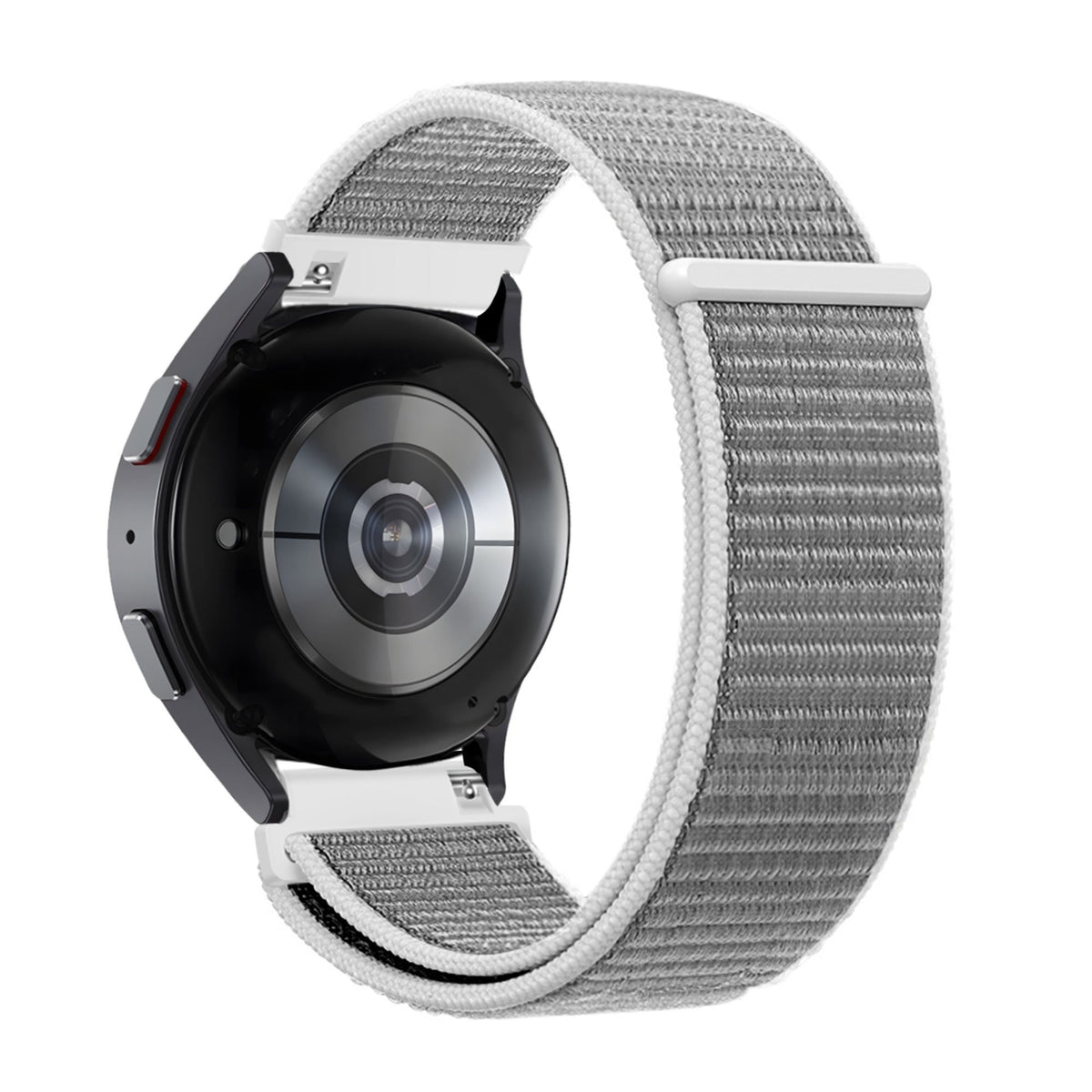 Nylon Loop Strap, grey, on a watch, 3/4 rear view