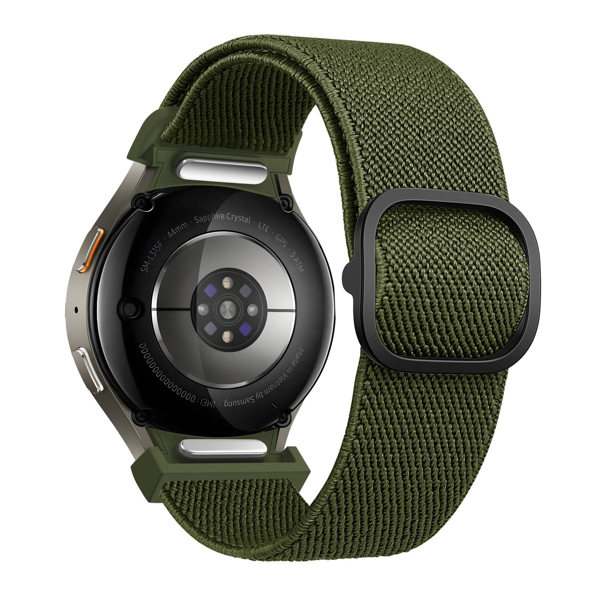 Nylon Elastic Strap 'Easy Fit', green, on a watch, 3/4 rear view