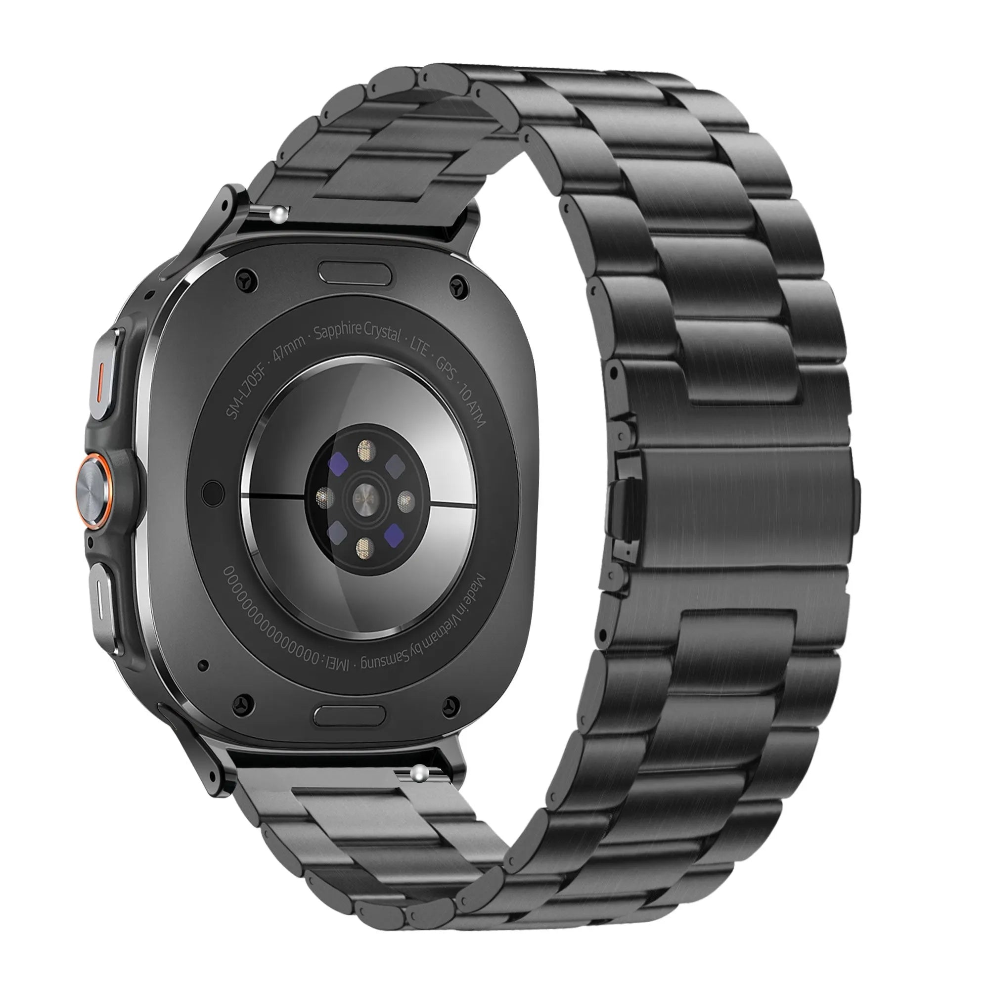 Steel Strap 'Classic', black, on a watch, 3/4 rear view