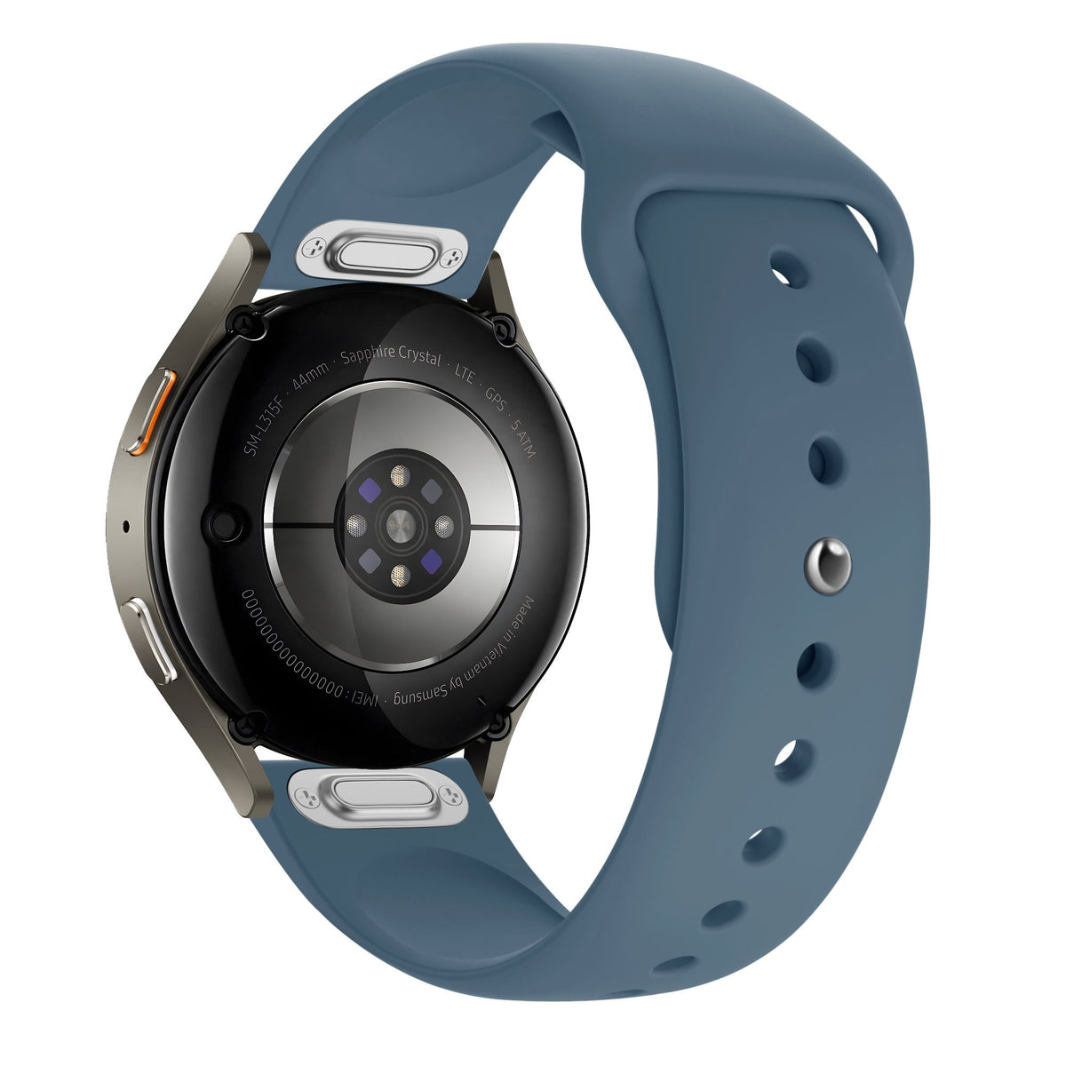 Silicone Sport Strap 'Easy Fit', blue, on a watch, 3/4 rear view