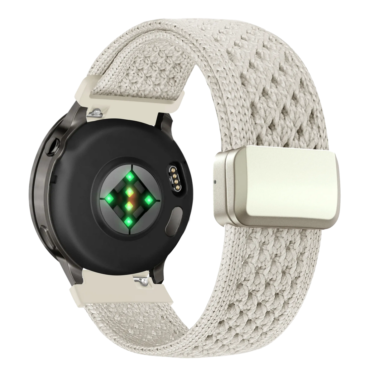 Vintage Nylon Strap, starlight, on a watch, 3/4 rear view
