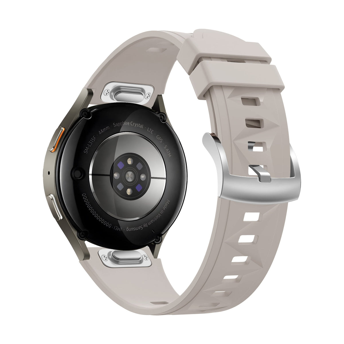Silicone Strap 'Easy Fit', starlight, on a watch, 3/4 rear view