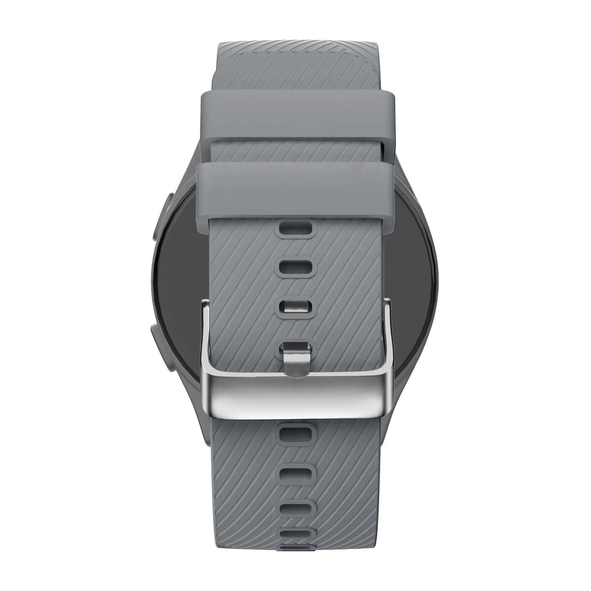 Silicone Strap 'Deluxe', grey, on a watch, 3/4 rear view