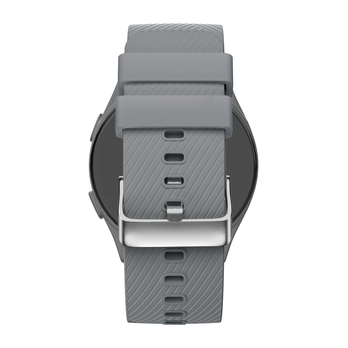 Silicone Strap 'Deluxe', grey, on a watch, 3/4 rear view