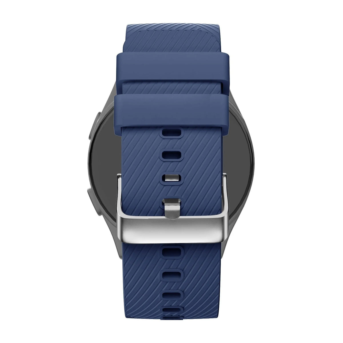 Silicone Strap 'Deluxe', dark blue, on a watch, 3/4 rear view