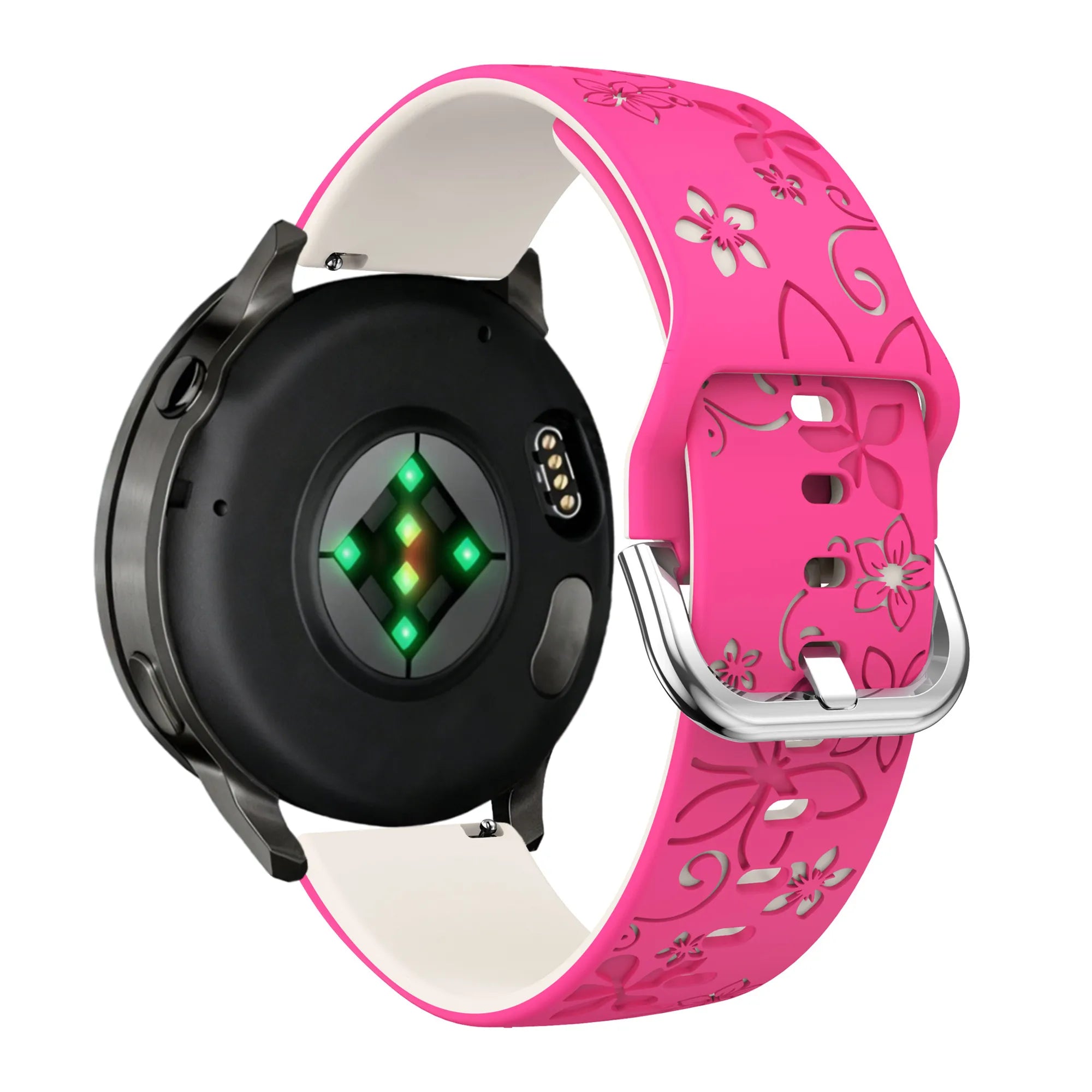 Bandz Bracelet silicone 'Fleurs' Garmin Forerunner 255s (rose vif/lumière stellaire)