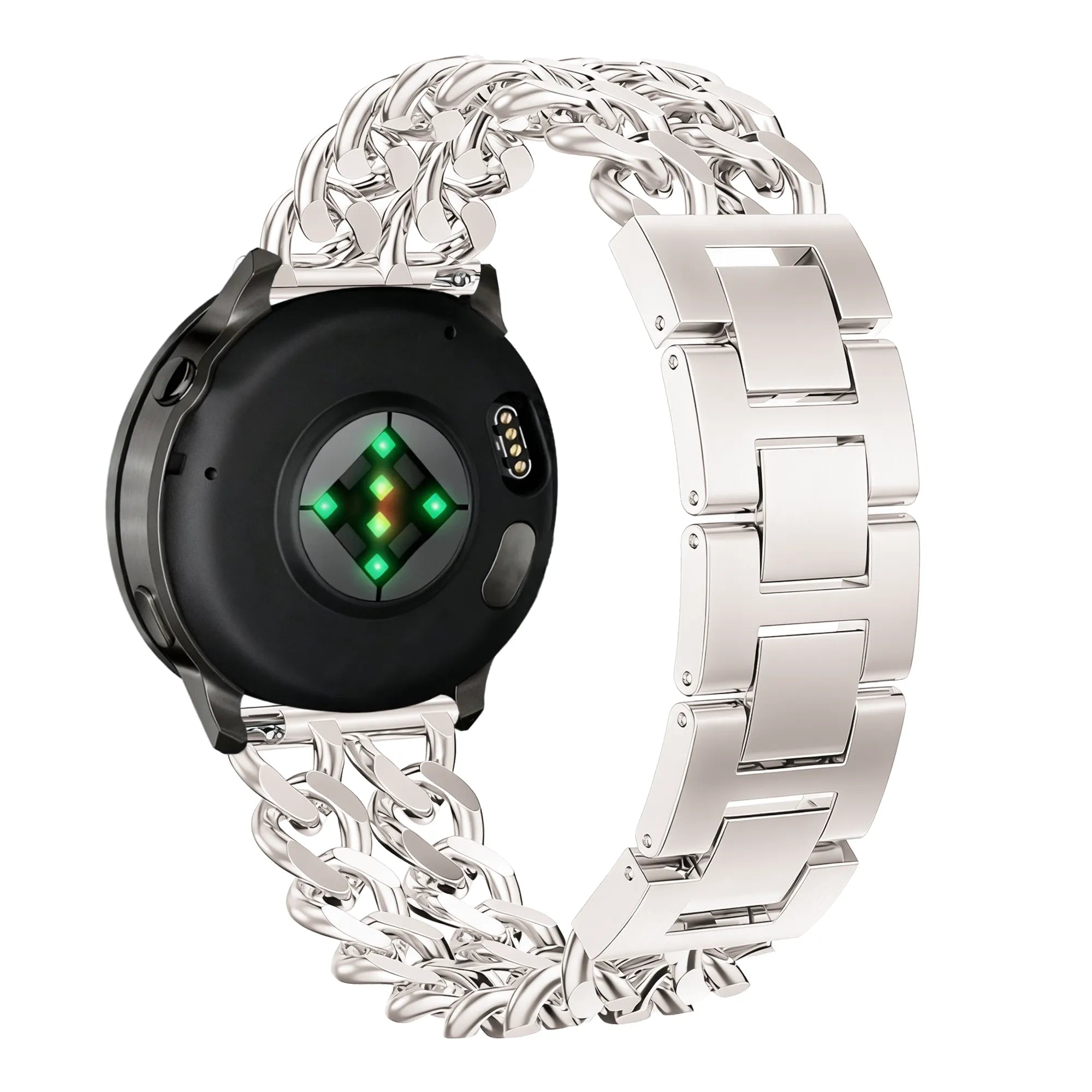 Metal Strap 'Double Chains', starlight, on a watch, 3/4 rear view