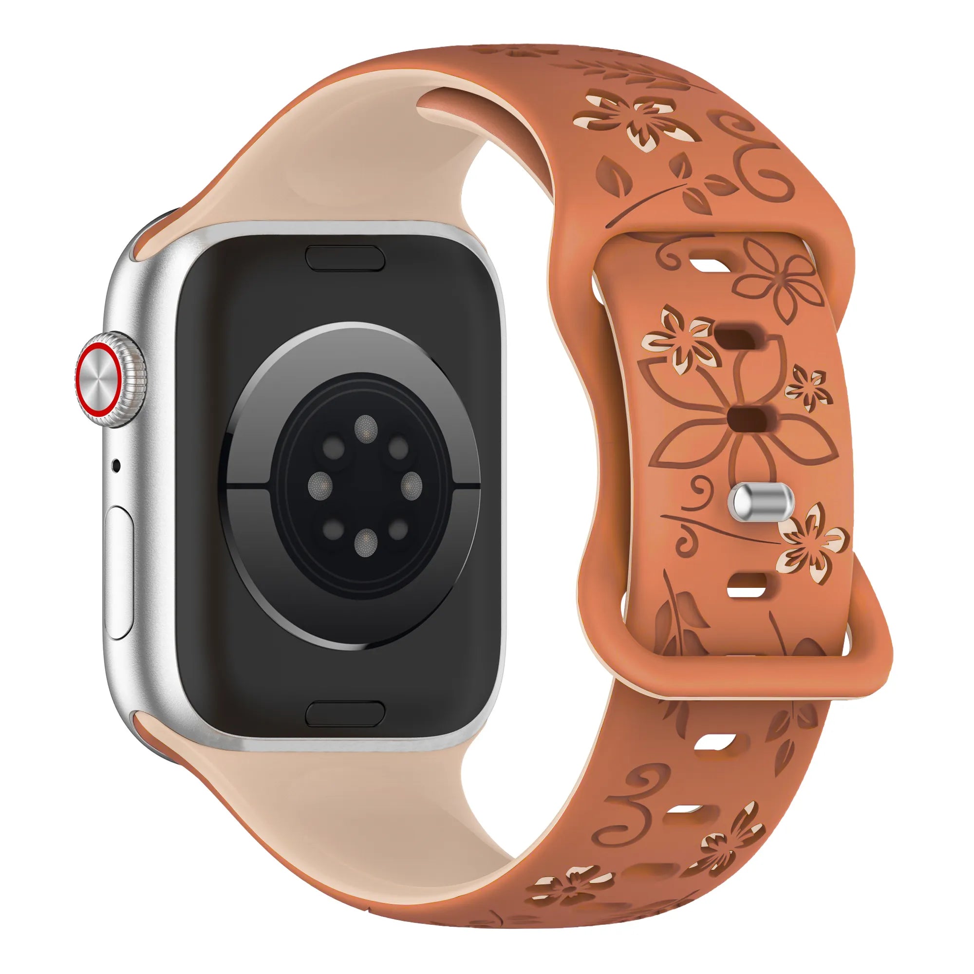 Bracelet silicone à fleurs Apple Watch (beige/marron)