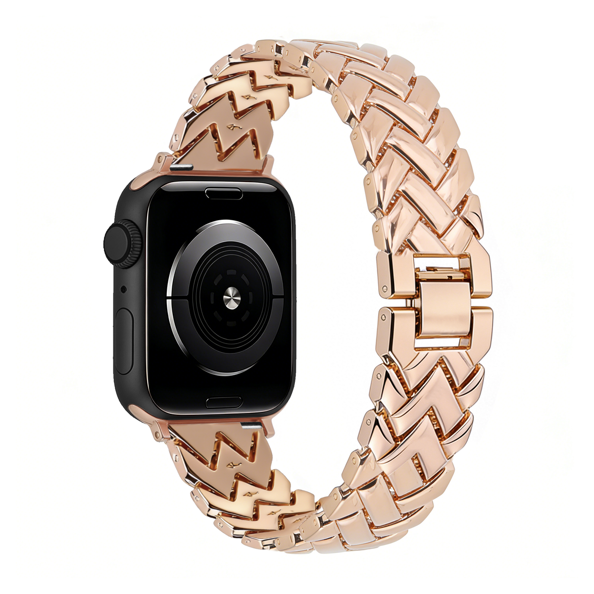 Metal Strap 'V-Type', rose gold, on a watch, 3/4 rear view