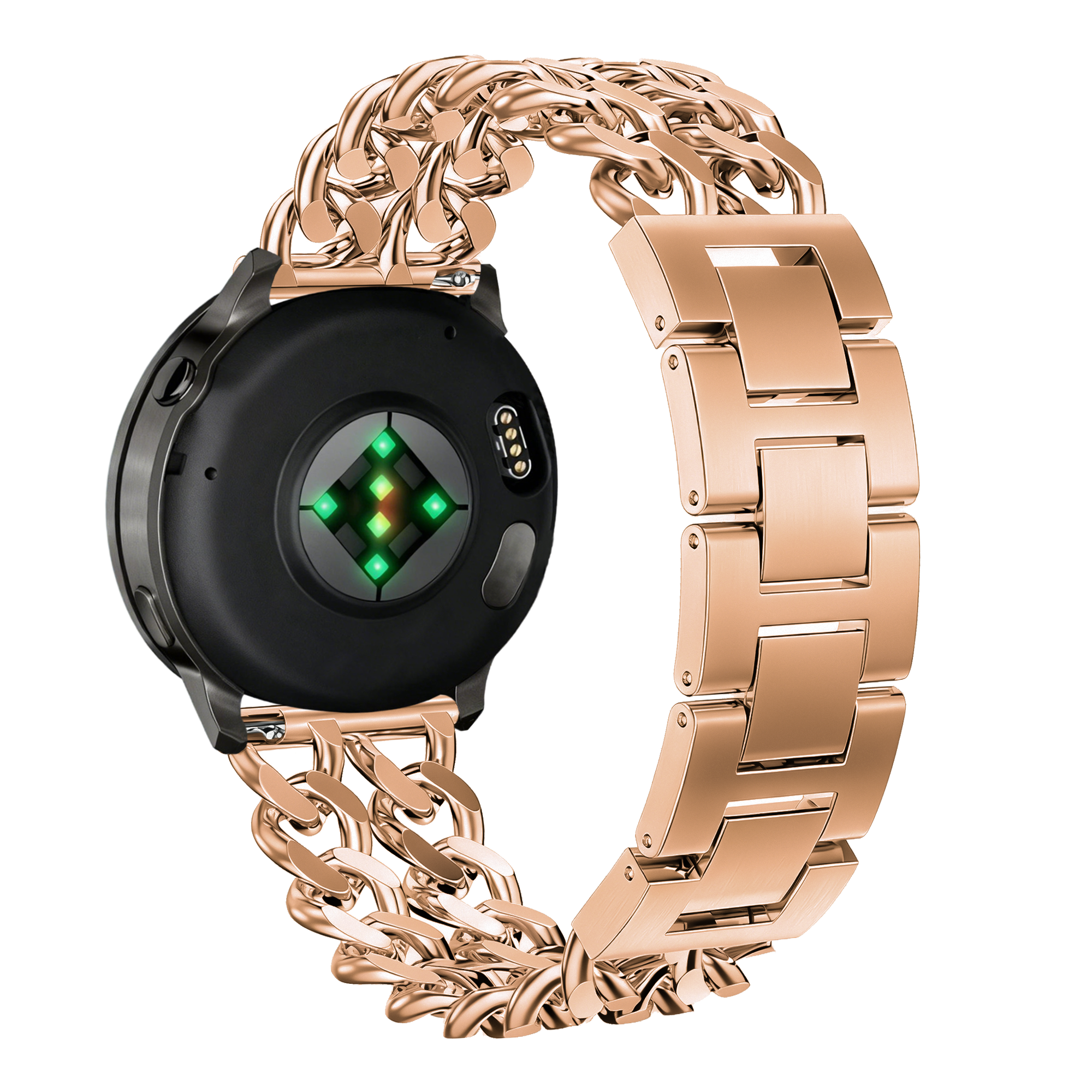 Metal Strap 'Double Chains', rose gold, on a watch, 3/4 rear view