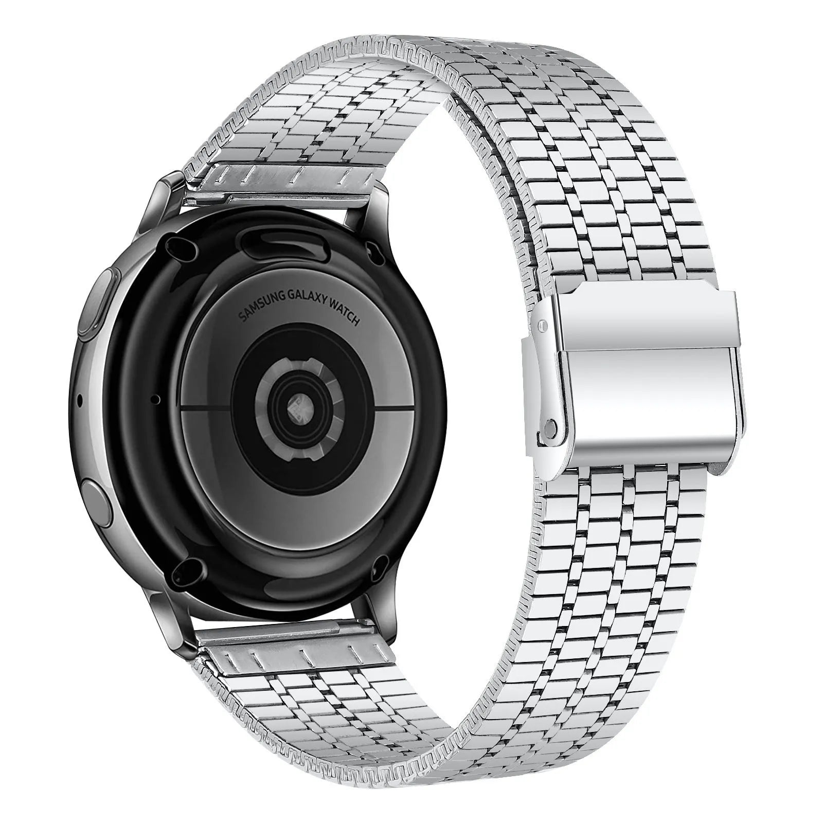 Fine Steel Strap, silver, on a watch, 3/4 rear view
