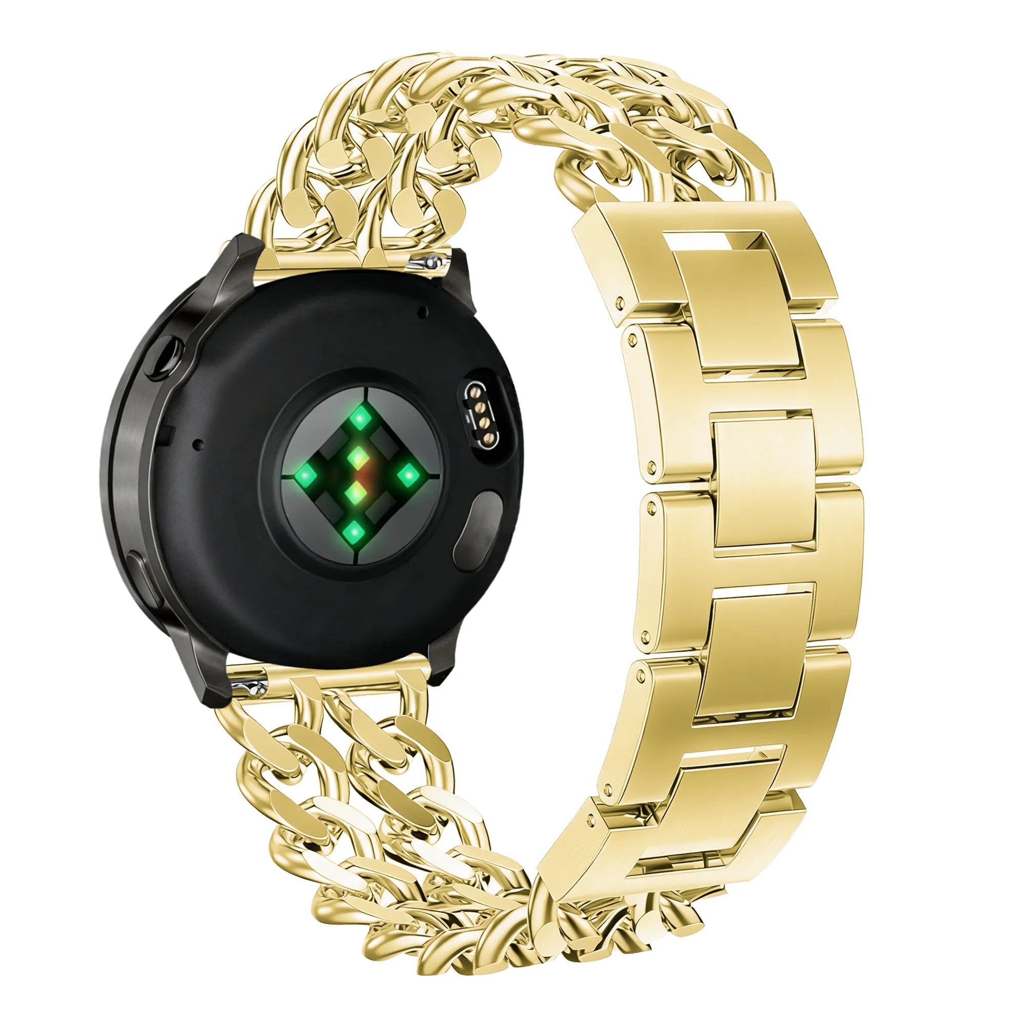 Metal Strap 'Double Chains', gold, on a watch, 3/4 rear view