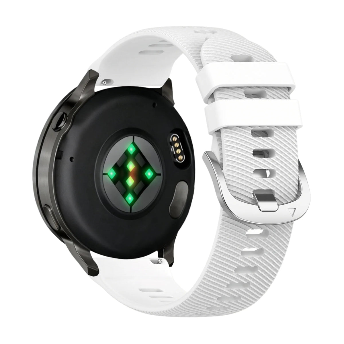 Silicone Strap 'Deluxe', white, on a watch, 3/4 rear view