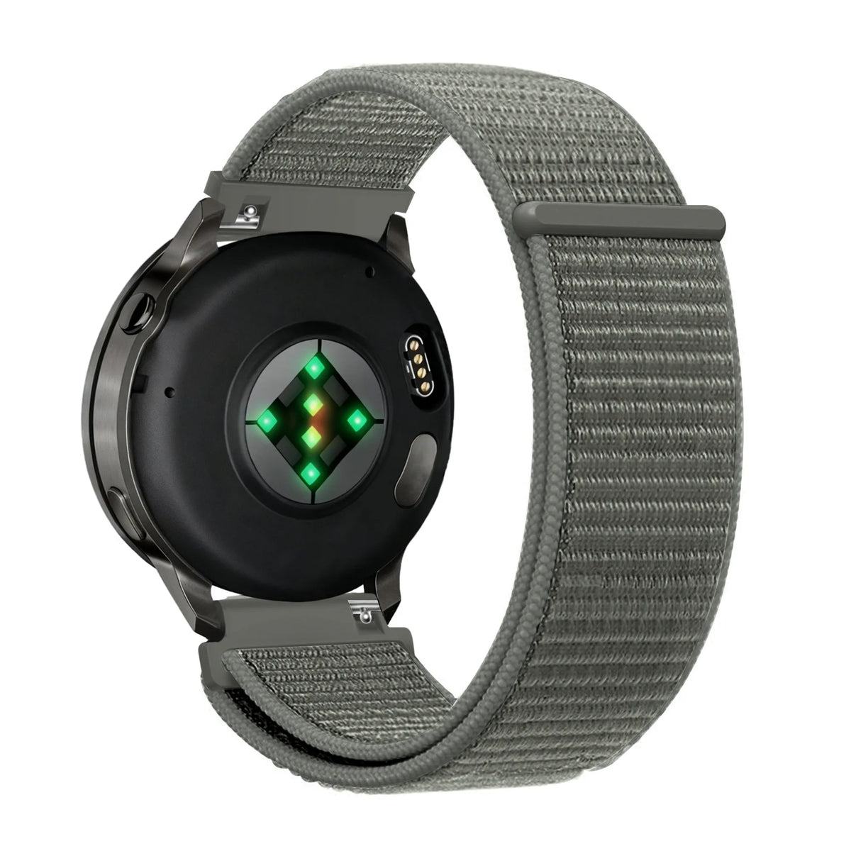 Nylon Loop Strap, grey-green, on a watch, 3/4 rear view