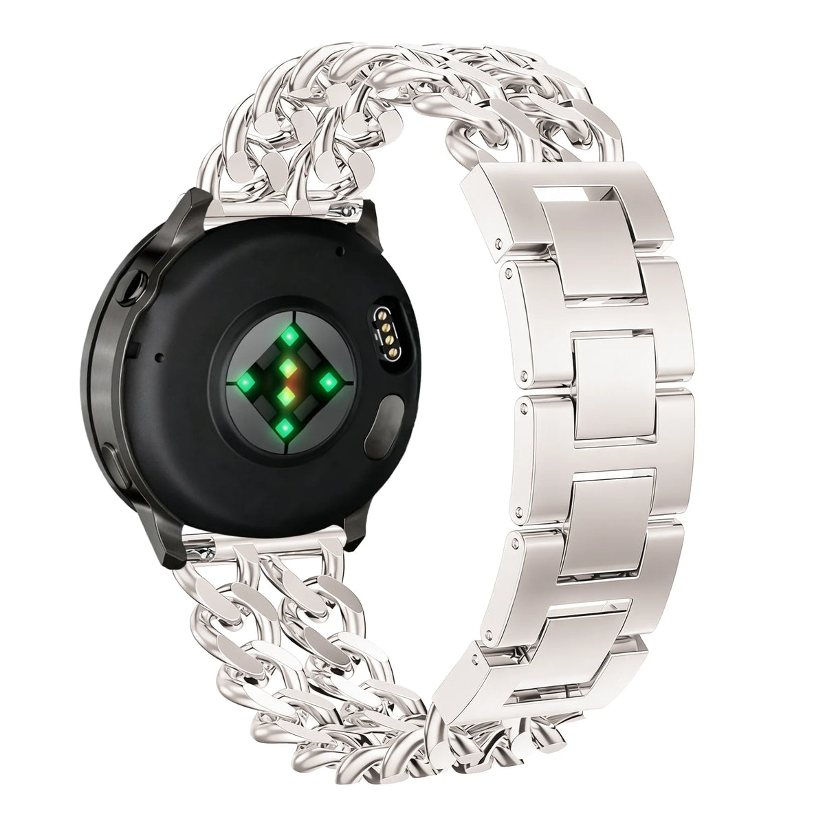 Metal Strap 'Double Chains', starlight, on a watch, 3/4 rear view