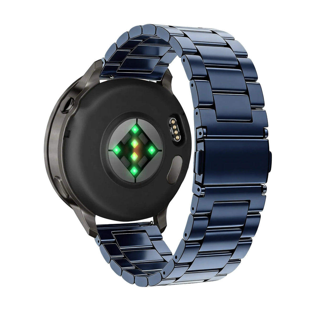 Steel Strap 'Classic', blue, on a watch, 3/4 rear view