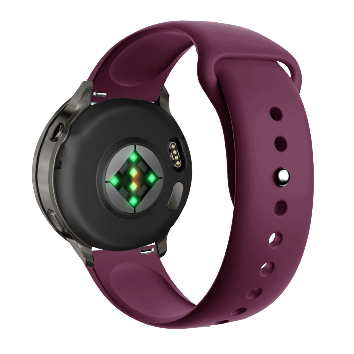 Silicone Sport Strap 'Deluxe', wine red, on a watch, 3/4 rear view