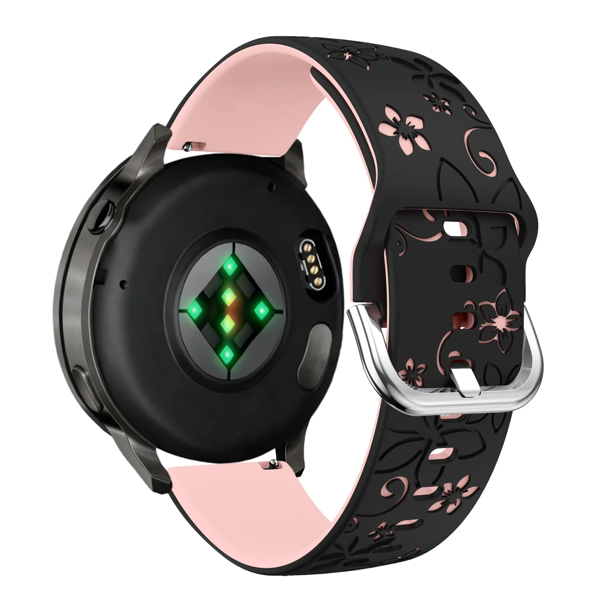 Bandz Bracelet silicone 'Fleurs' Garmin Vivoactive 4s (noir/rose clair)