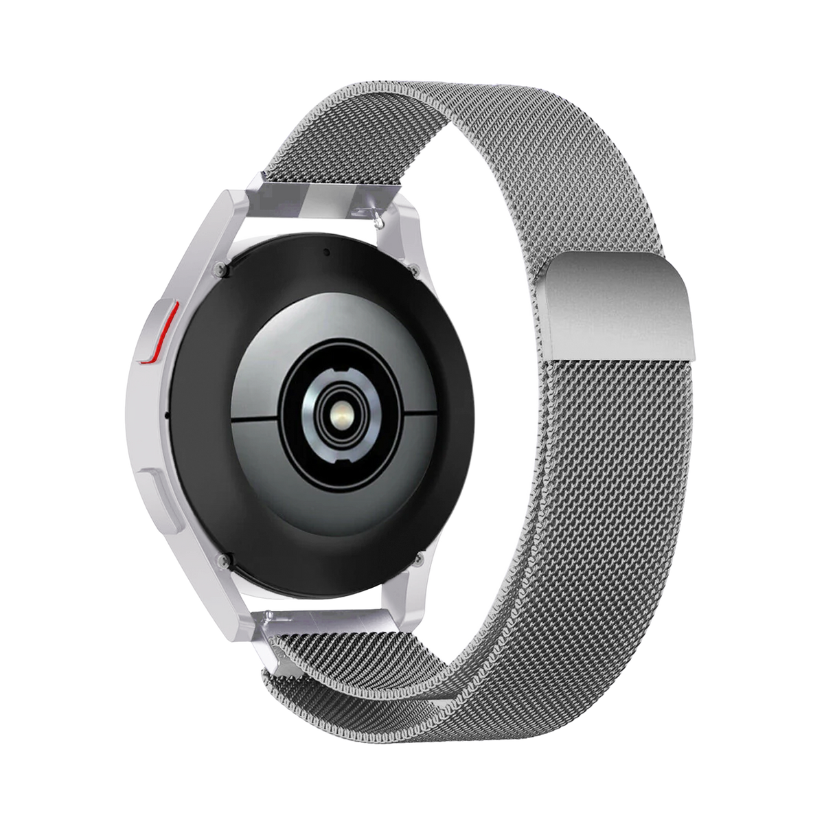 Milanese Strap, titanium, on a watch, 3/4 rear view