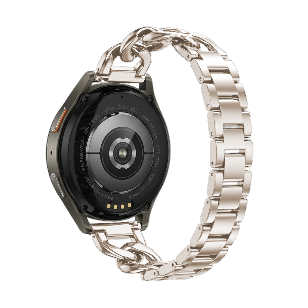 Steel Chain Strap, starlight, on a watch, 3/4 rear view