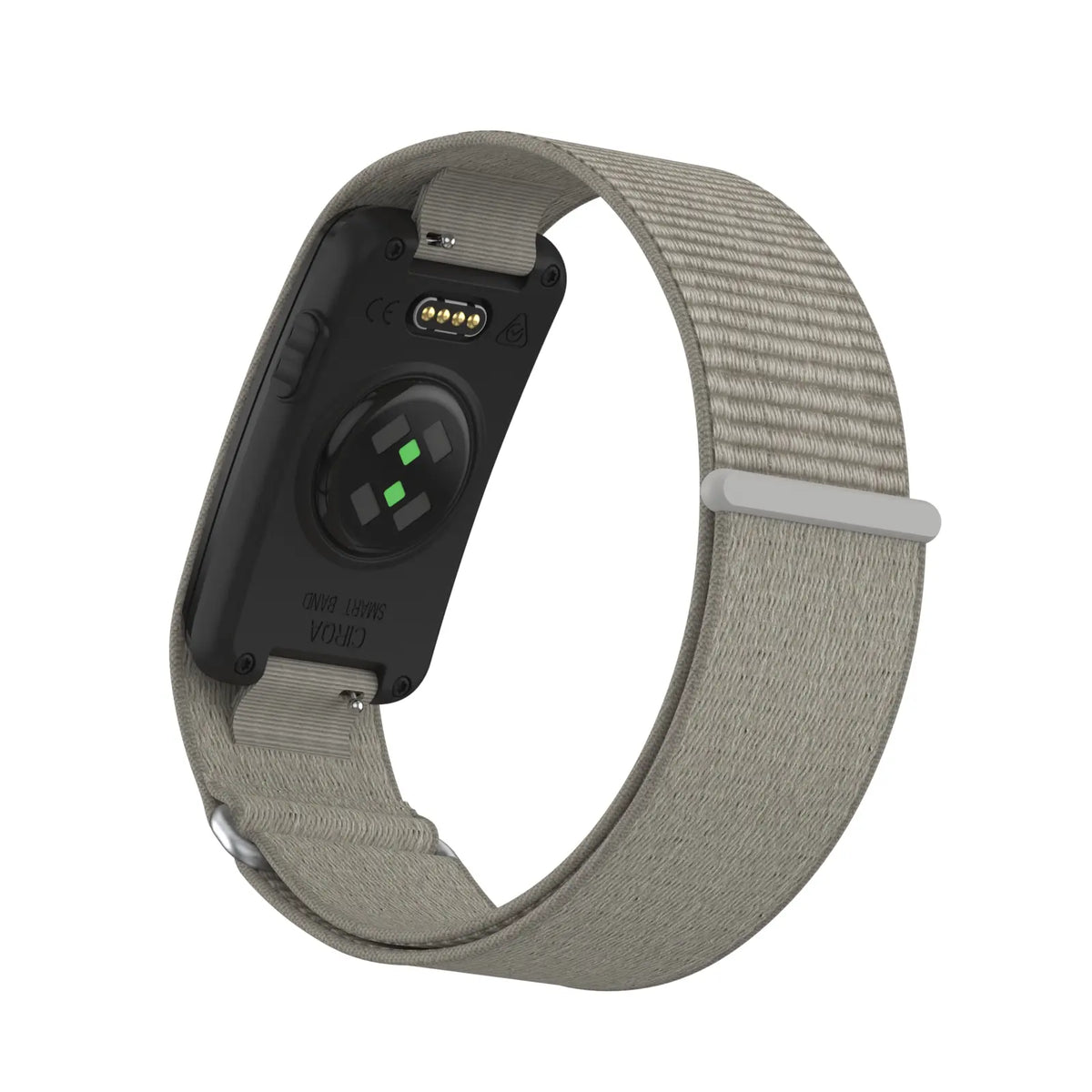 Biceps Nylon Bracelet, beige-grey, on a watch, 3/4 rear view