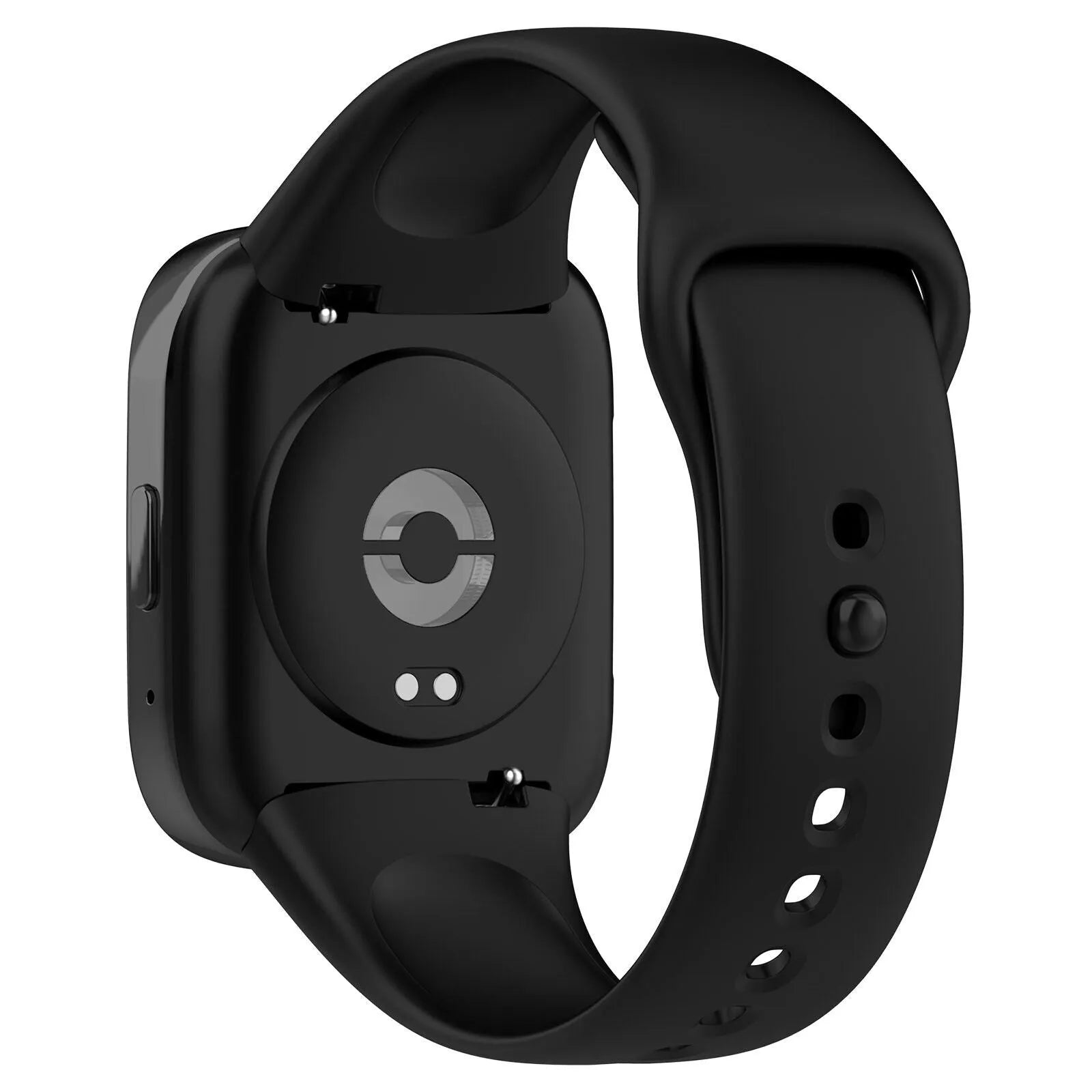 Silicone Strap, black, on a watch, 3/4 rear view