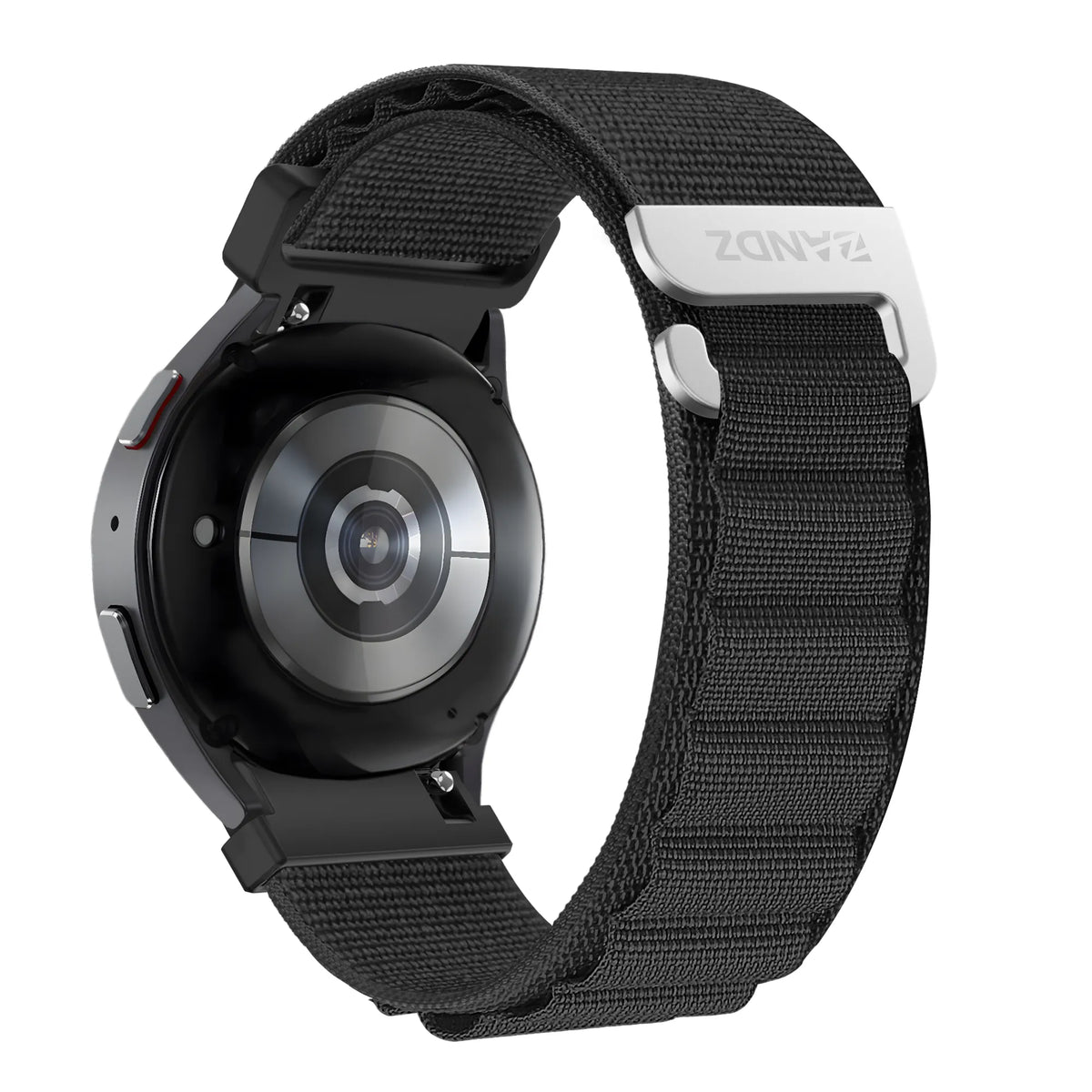 Nylon Alpine Strap, black, on a watch, 3/4 rear view