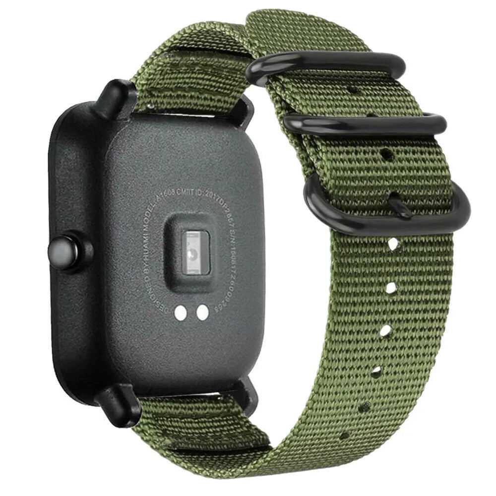 Nylon Buckle Strap, green, on a watch, 3/4 rear view
