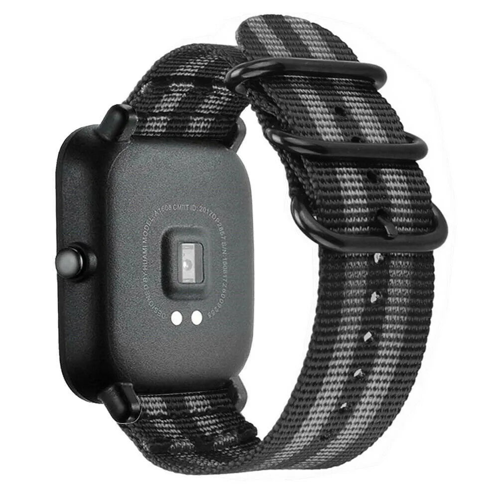 Nylon Buckle Strap, black/grey, on a watch, 3/4 rear view