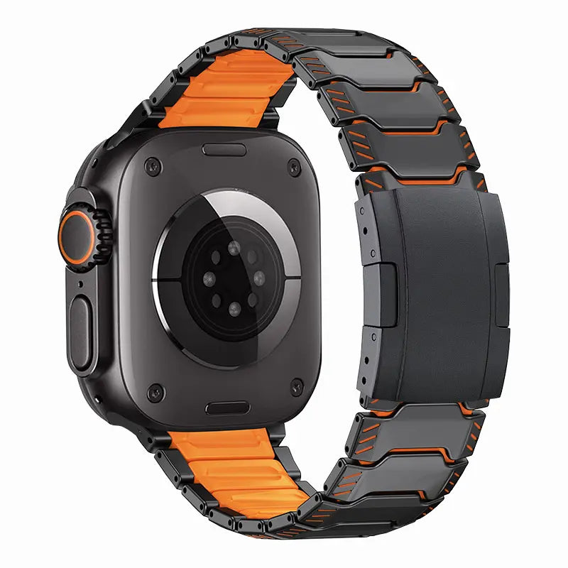 Bracelet titane hybride mecha Apple Watch (noir/orange)