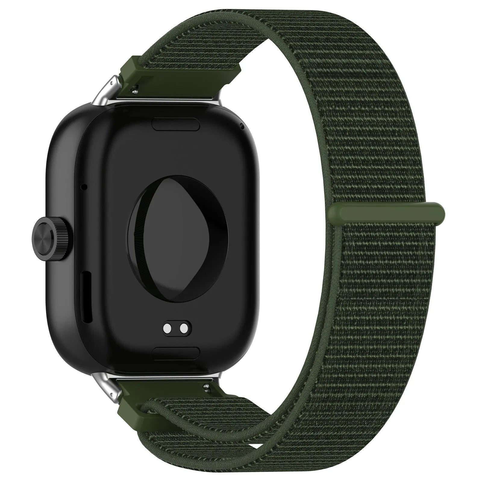 Nylon Strap, army green, on a watch, 3/4 rear view