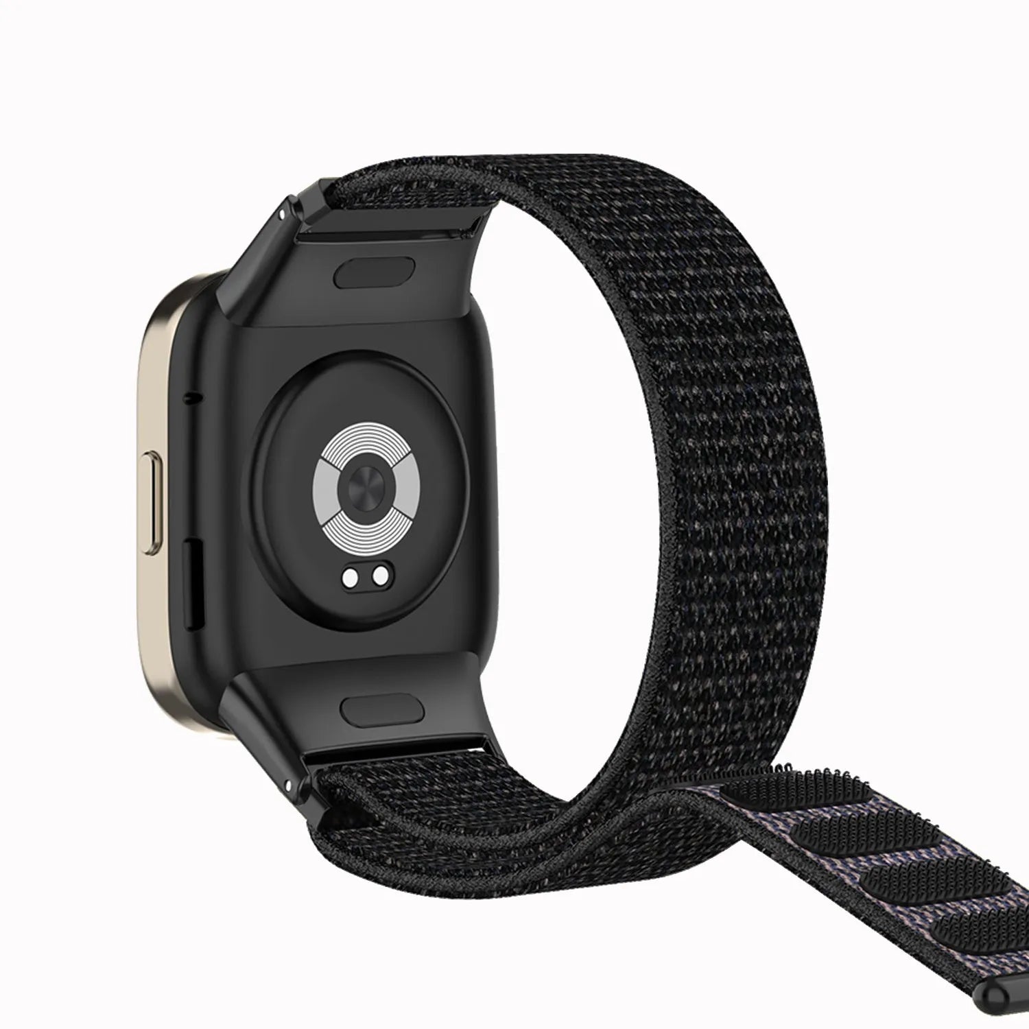 Nylon Strap, black, on a watch, 3/4 rear view