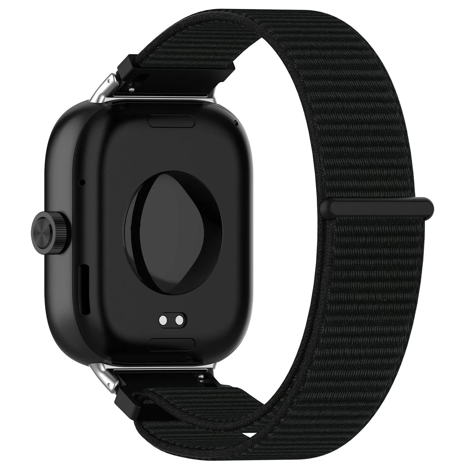 Nylon Strap, black, on a watch, 3/4 rear view