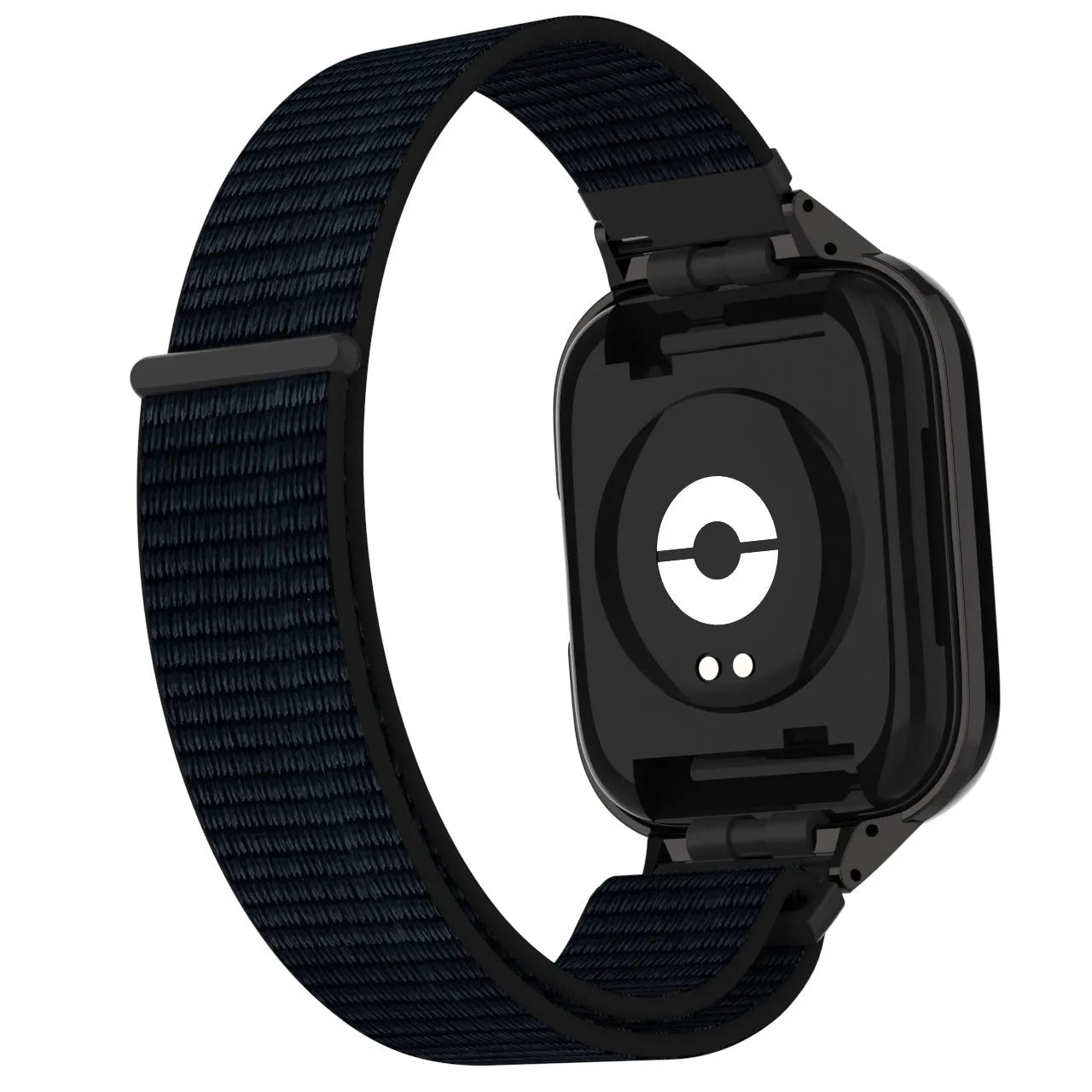 Nylon Strap, black, on a watch, 3/4 rear view