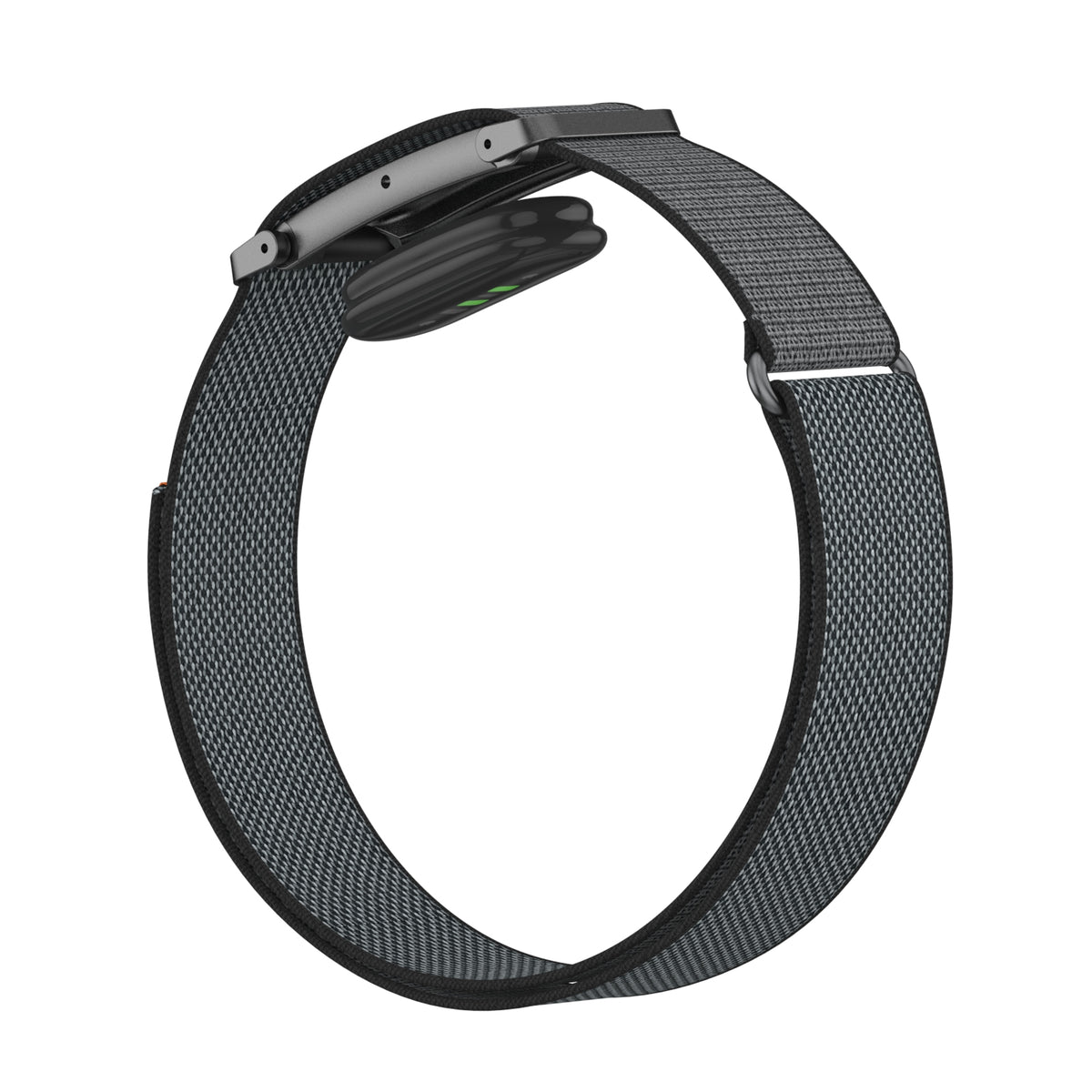 Biceps Nylon Bracelet, black, on a watch, 3/4 rear view