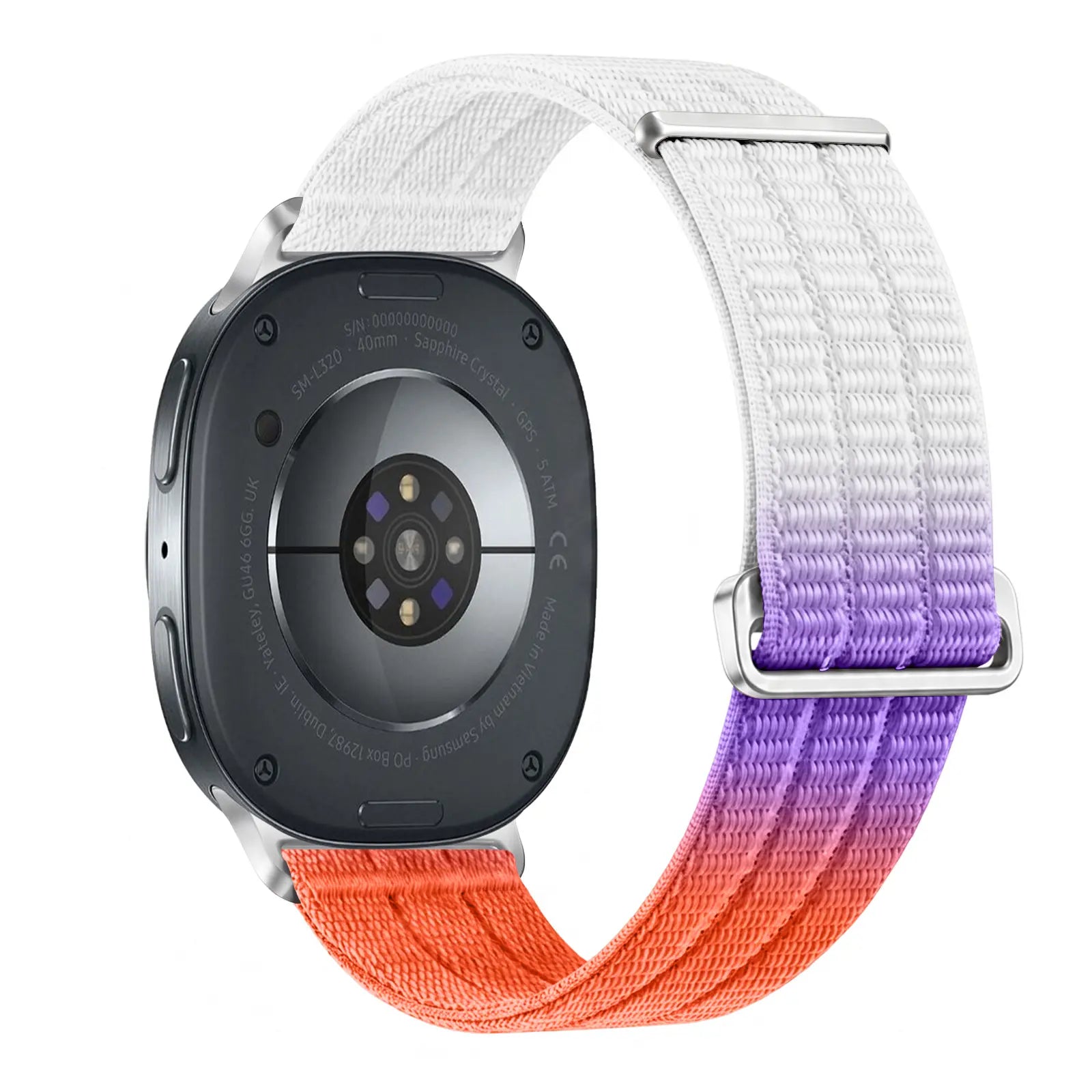 Nylon Air Strap, gradient orange, on a watch, 3/4 rear view