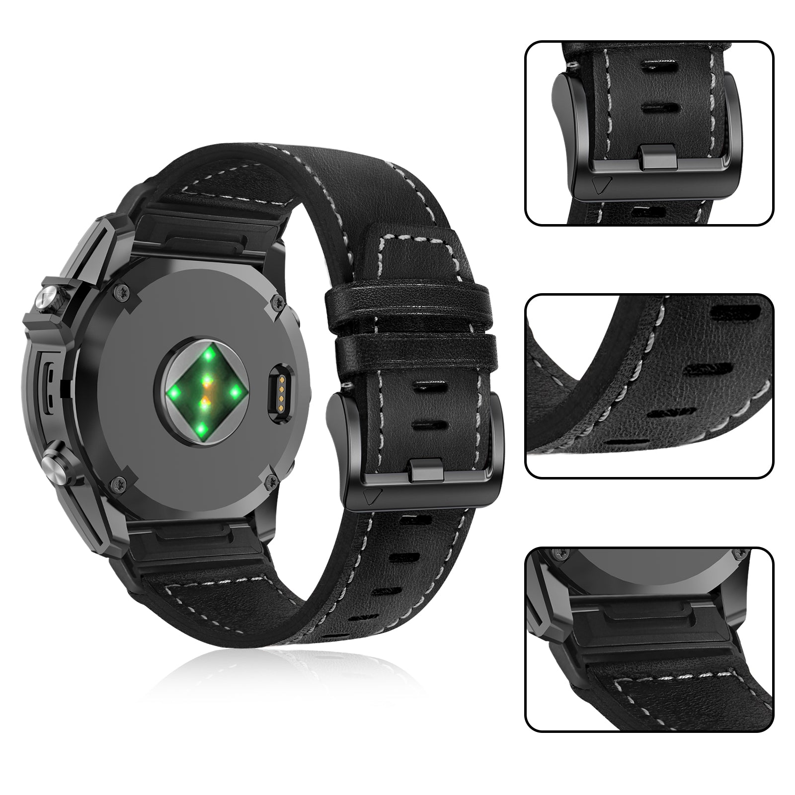 Garmin Forerunner 970 Premium Leather Strap (Black)